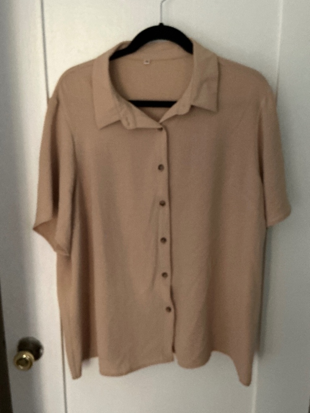Women’s 2XL Lightweight Polyester Button Front Blouse | Soft Taupe Short Sleeve